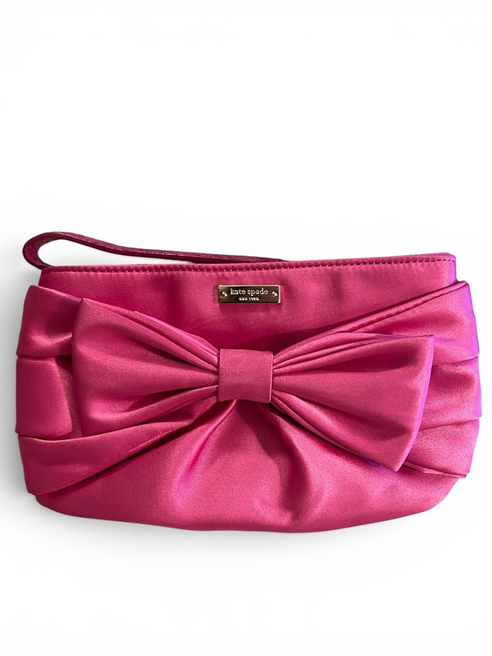 Kate Spade Plaza Pink Satin Bow Wristlet Clutch
